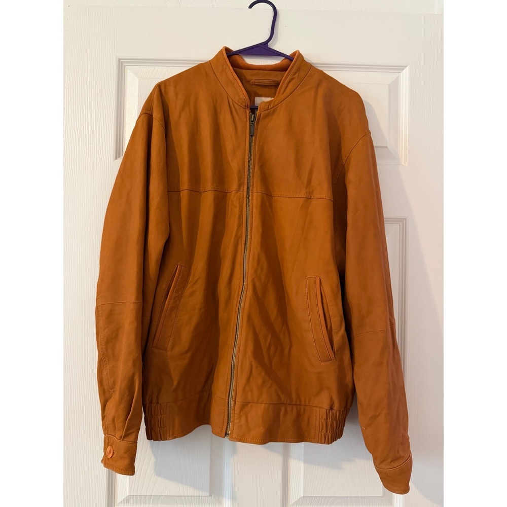Bod & Christensen‎ Breeze Mens Leather Bomber Jacket Orange Size 42 Zip Up